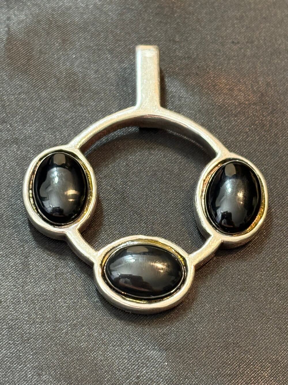 Large Onyx Sterling Silver Pendant 2.25" Modernist Statement